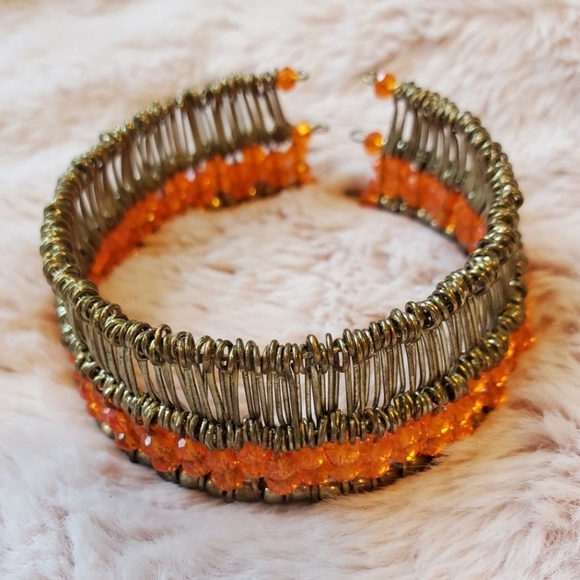 Orange Beaded Wired Cuff Bracelet - Picture 4 of 4